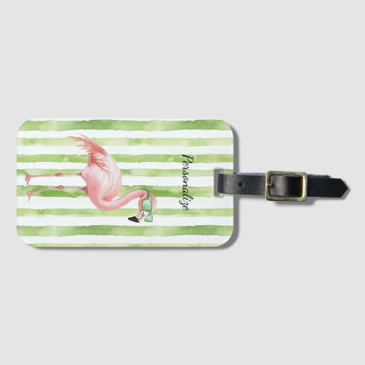 Green Pink Flamingo Gepäckanhänger (Vorderseite (Horizontal))