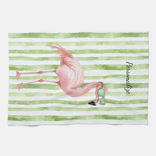 Green Pink Flamingo Geschirrtuch (Horizontal)