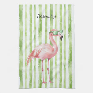 Green Pink Flamingo Geschirrtuch