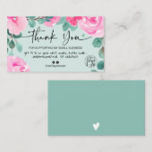 Green Pink floral Aquarell Danke Visitenkarte (Vorne/Hinten)