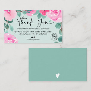 Green Pink floral Aquarell Danke Visitenkarte