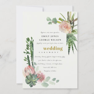 GREEN PINK FLORAL DESERT CACTI FOLIAGE WEDD EINLADUNG