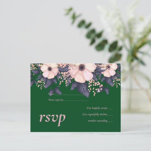Green Pink Floral Wedding Budget Einladungspostkarte (Stehend Vorderseite)