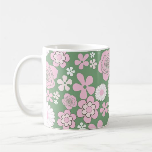 Green Pink Floral Whimsical Y2K Frühjahr & Sommer Kaffeetasse (Links)