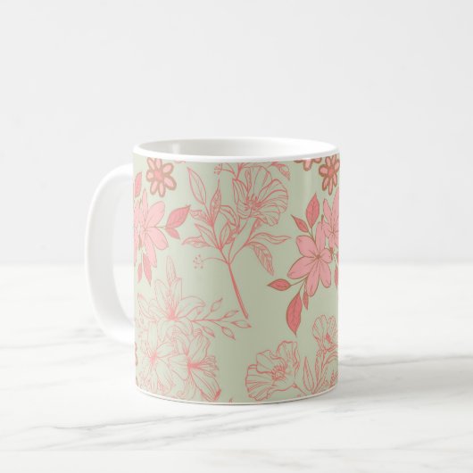 Green Pink Floral Whimsical Y2K Frühjahr & Sommer Kaffeetasse (Vorderseite Links)