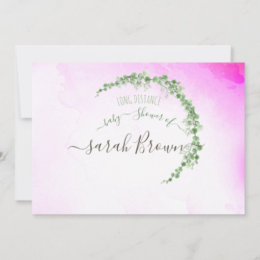 GREEN & PINK FOLIAGE LÄNGER FERNSEHBAHNDUSCHE EINLADUNG (Rückseite)