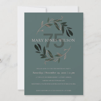 GREEN PINK FOLIAGE WREATH ALTER 75 GEBURTSTAGSKART DANKESKARTE