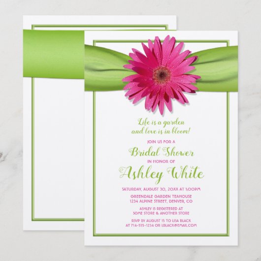 Green Pink Gerbera Daisy Bridal Dusche Einladung (Vorne/Hinten)