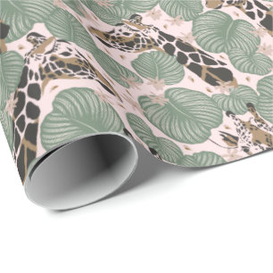 Green & Pink Giraffe Safari Wrapping Paper Roll Geschenkpapier