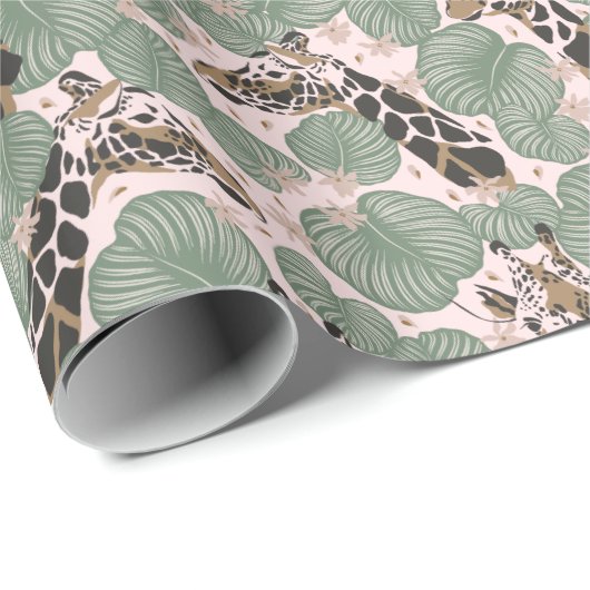 Green & Pink Giraffe Safari Wrapping Paper Roll Geschenkpapier (Rolleneckpunkt)