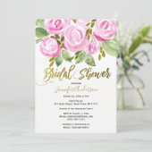 Green Pink Gold Rose Leaf Brautparty Einladung (Stehend Vorderseite)