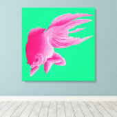 Green Pink Goldfish Large Modern Pop Leinwanddruck (Insitu (Holzboden))