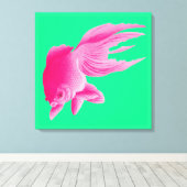 Green Pink Goldfish Large Modern Pop Leinwanddruck (Insitu (Holzboden))