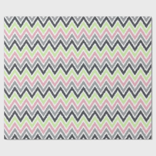 Green Pink Grey Zigzags Ikat Pattern Geschenkpapier (Flach)