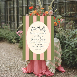 Green Pink Hand drawn Striped Wedding Einladung