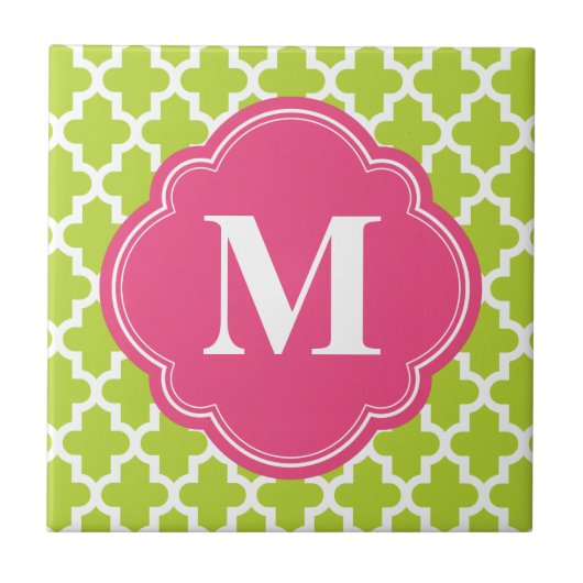 Green & Pink Moderne marokkanische Monogramm Fliese (Vorderseite)