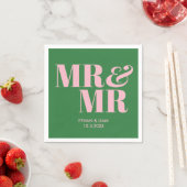 Green & Pink Mr & Mr. Personalisiert Wedding Napki Serviette (Beispiel)