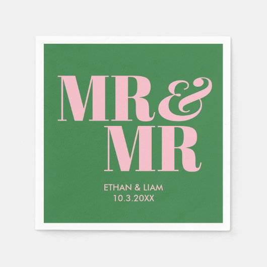 Green & Pink Mr & Mr. Personalisiert Wedding Napki Serviette (Vorderseite)