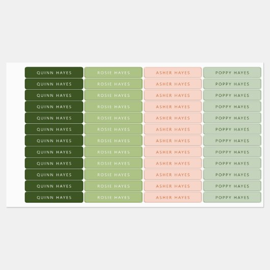 Green Pink Name Etiketten (Blatt)