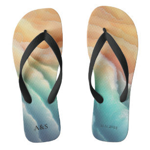 Green Pink Ocean Beach SUMMER Wasserfarbe Elegante Badesandalen