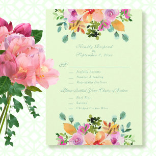 Green Pink Orange Watercolor Floral RSVP Card Einladung