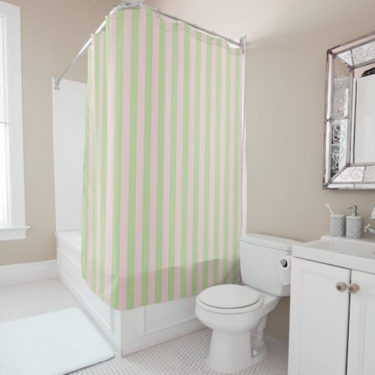 Green Pink Pastel Stripes Pattern Modern Geometric Duschvorhang (Beispiel)