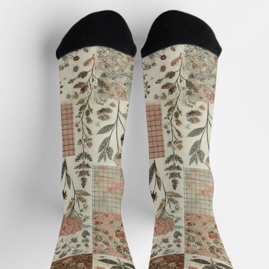 Green & Pink Patchwork Quilt Rustic Quilt Boho Socken (Oben)