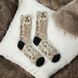 Green & Pink Patchwork Quilt Rustic Quilt Boho Socken