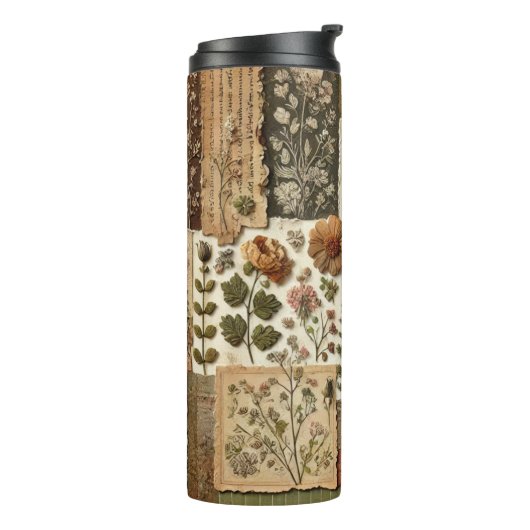 Green Pink Patchwork Quilt Rustic Retro Boho Thermosbecher (Nach links gedreht)