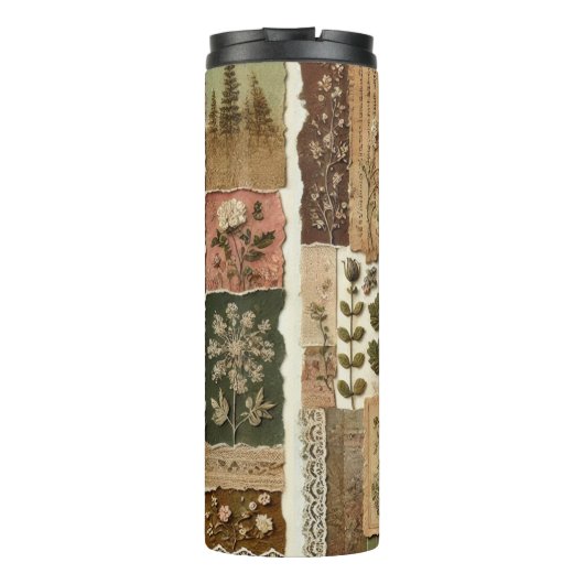 Green Pink Patchwork Quilt Rustic Retro Boho Thermosbecher (Rückseite)