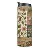 Green Pink Patchwork Quilt Rustic Retro Boho Thermosbecher (Nach rechts gedreht)