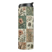 Green Pink Patchwork Quilt Rustic Retro Boho Thermosbecher (Nach links gedreht)