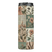 Green Pink Patchwork Quilt Rustic Retro Boho Thermosbecher (Rückseite)