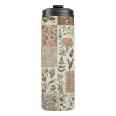 Green Pink Patchwork Quilt Rustic Retro Boho Thermosbecher (Vorderseite)