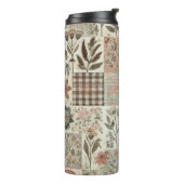 Green Pink Patchwork Quilt Rustic Retro Boho Thermosbecher (Nach links gedreht)