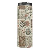 Green Pink Patchwork Quilt Rustic Retro Boho Thermosbecher (Rückseite)