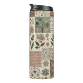 Green Pink Patchwork Quilt Rustic Retro Boho Thermosbecher (Nach rechts gedreht)