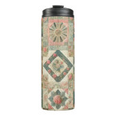 Green Pink Patchwork Quilt Rustic Retro Boho Thermosbecher (Vorderseite)