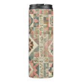 Green Pink Patchwork Quilt Rustic Retro Boho Thermosbecher (Rückseite)