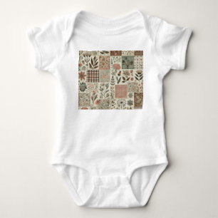 Green Pink Patchwork Quilt Rustic Vintag Boho Baby Strampler