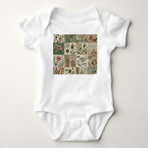 Green Pink Patchwork Quilt Rustic Vintag Boho Baby Strampler