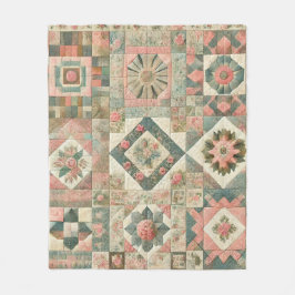 Green & Pink Patchwork Rustikale Retro-Vintage Blu Fleecedecke