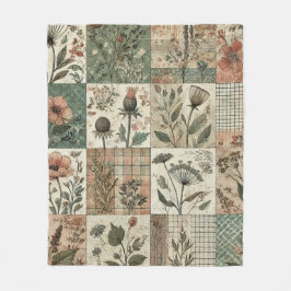 Green & Pink Patchwork Rustikale Retro-Vintage Blu Fleecedecke