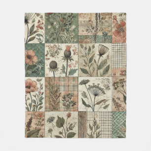 Green & Pink Patchwork Rustikale Retro-Vintage Blu Fleecedecke