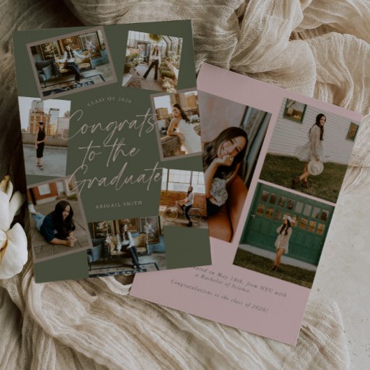 Green & Pink Photo Collage Graduation Ankündigung