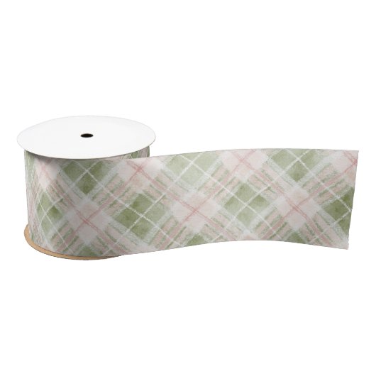 Green Pink Plaid Stripes Birthday Satinband (Spule)
