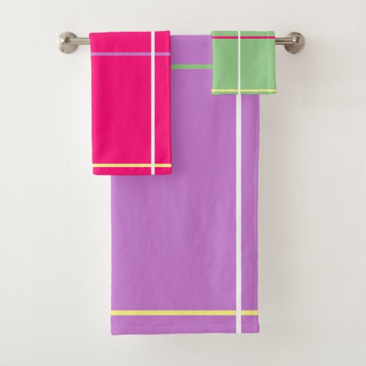 Green Pink Purple Yellow Stripes   Badhandtuch Set (Insitu)