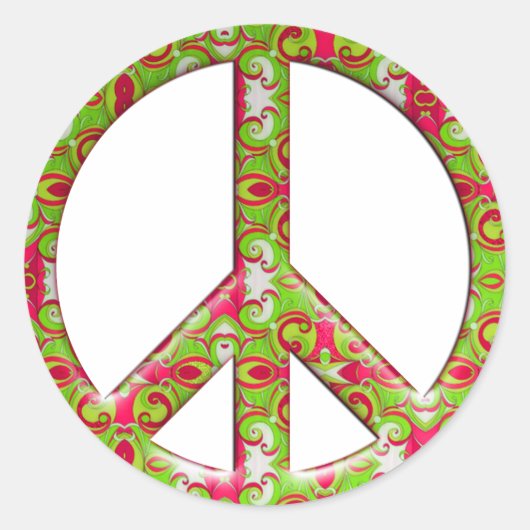 GREEN & PINK RETRO PEACE SIGN RUNDER AUFKLEBER (Vorderseite)