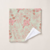 Green Pink Retro Y2K 70er Blume Muster Badhandtuch Set (Waschlappen)