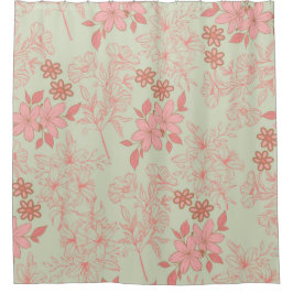 Green Pink Retro Y2K 70er Blume Muster Duschvorhang